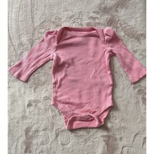 GAP 0-3 Months Pink Ribbed  With Border Detail Baby Girl Long Sleeve Body Suit